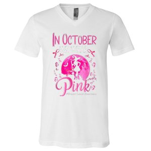 In October We Wear Pink Pumpkin Breast Cancer Awareness Cute V-Neck T-Shirt