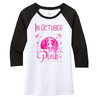 In October We Wear Pink Pumpkin Breast Cancer Awareness Cute Women's Tri-Blend 3/4-Sleeve Raglan Shirt