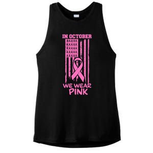 In October We Wear Pink American Flag Support Breast Cancer Great Gift Ladies PosiCharge Tri-Blend Wicking Tank