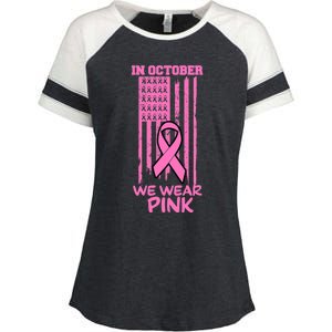 In October We Wear Pink American Flag Support Breast Cancer Great Gift Enza Ladies Jersey Colorblock Tee