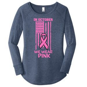 In October We Wear Pink American Flag Support Breast Cancer Great Gift Women's Perfect Tri Tunic Long Sleeve Shirt