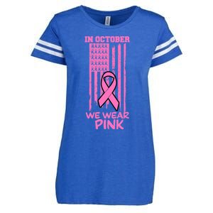 In October We Wear Pink American Flag Support Breast Cancer Great Gift Enza Ladies Jersey Football T-Shirt