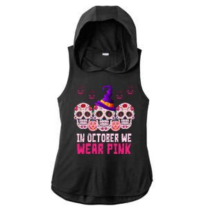 In October We Wear Pink Day Of The Dead Skulls Ladies PosiCharge Tri-Blend Wicking Draft Hoodie Tank