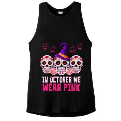 In October We Wear Pink Day Of The Dead Skulls Ladies PosiCharge Tri-Blend Wicking Tank