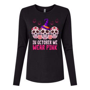 In October We Wear Pink Day Of The Dead Skulls Womens Cotton Relaxed Long Sleeve T-Shirt