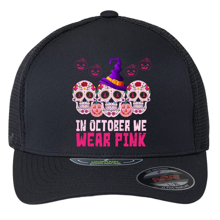 In October We Wear Pink Day Of The Dead Skulls Flexfit Unipanel Trucker Cap