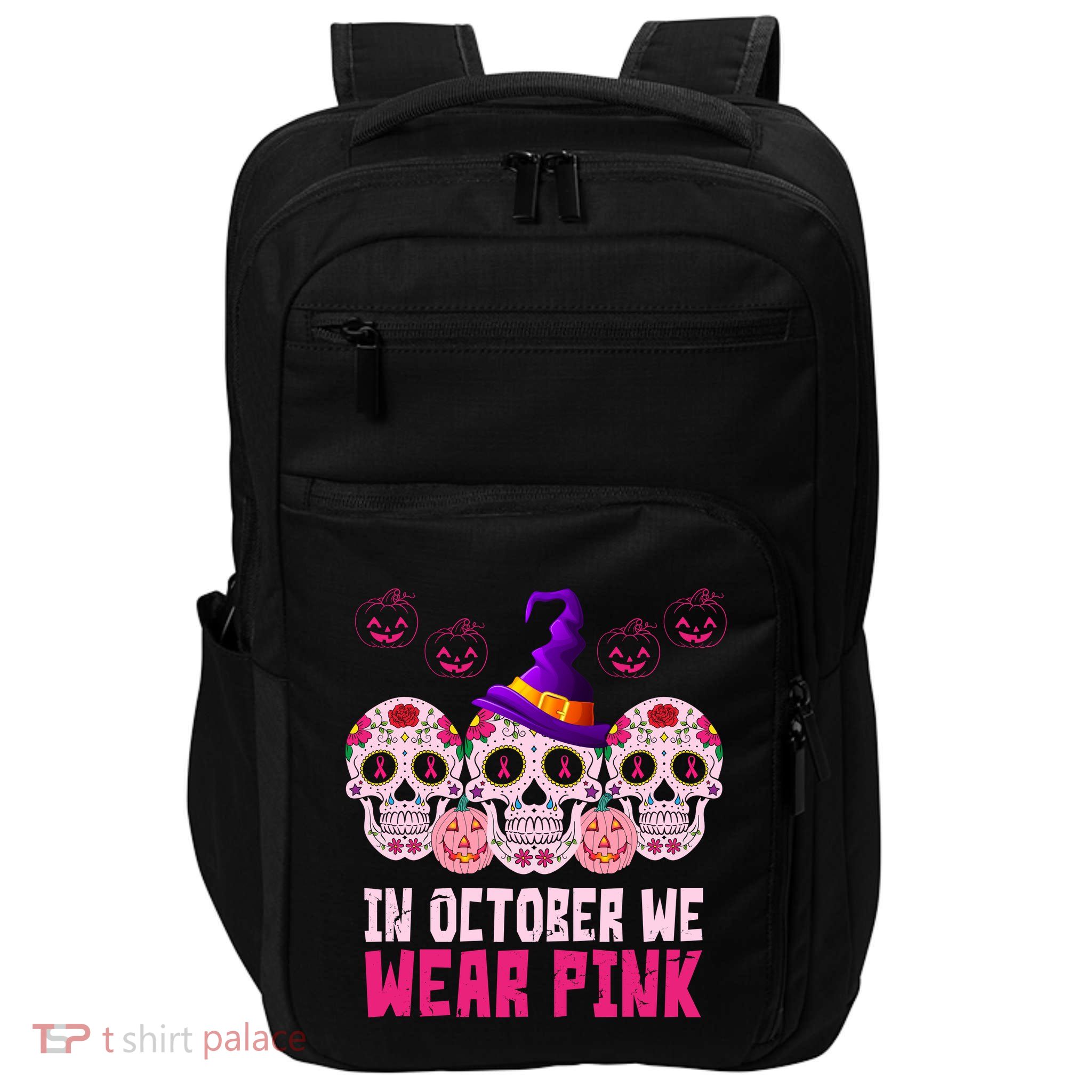 In October We Wear Pink Day Of The Dead Skulls Impact Tech Backpack