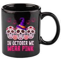 In October We Wear Pink Day Of The Dead Skulls 11oz C Handle Ceramic Mug