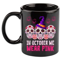 In October We Wear Pink Day Of The Dead Skulls 11oz C Handle Ceramic Mug