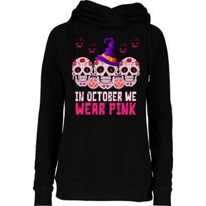 In October We Wear Pink Day Of The Dead Skulls Womens Funnel Neck Pullover Hood