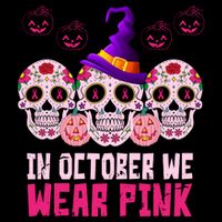 In October We Wear Pink Day Of The Dead Skulls Flatbill Hat