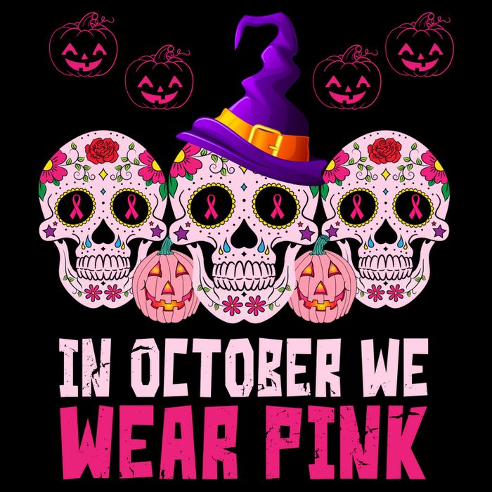 In October We Wear Pink Day Of The Dead Skulls Flatbill Hat