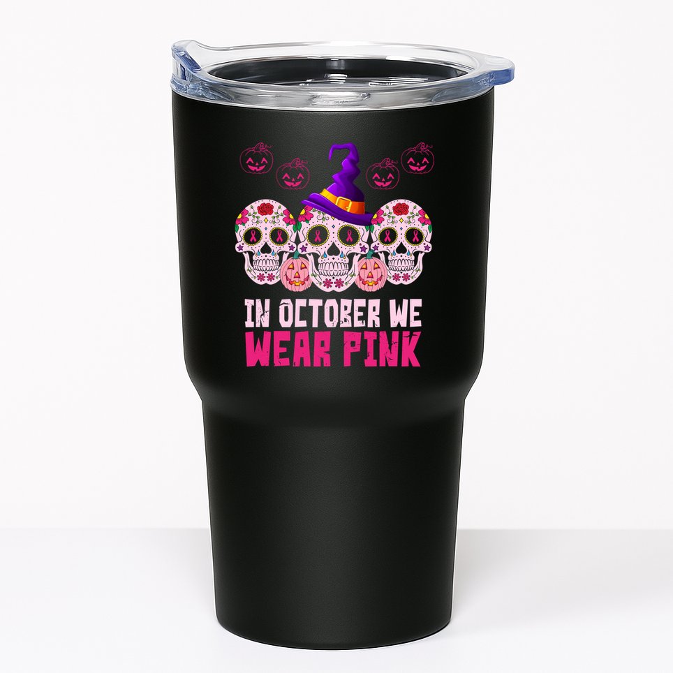 In October We Wear Pink Day Of The Dead Skulls Tumbler