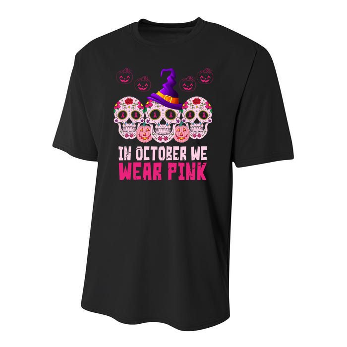 In October We Wear Pink Day Of The Dead Skulls Youth Performance Sprint T-Shirt