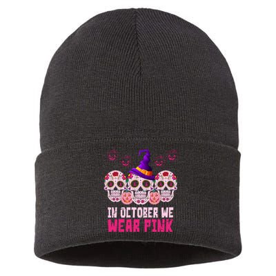 In October We Wear Pink Day Of The Dead Skulls Sustainable Knit Beanie