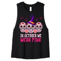 In October We Wear Pink Day Of The Dead Skulls Women's Racerback Cropped Tank