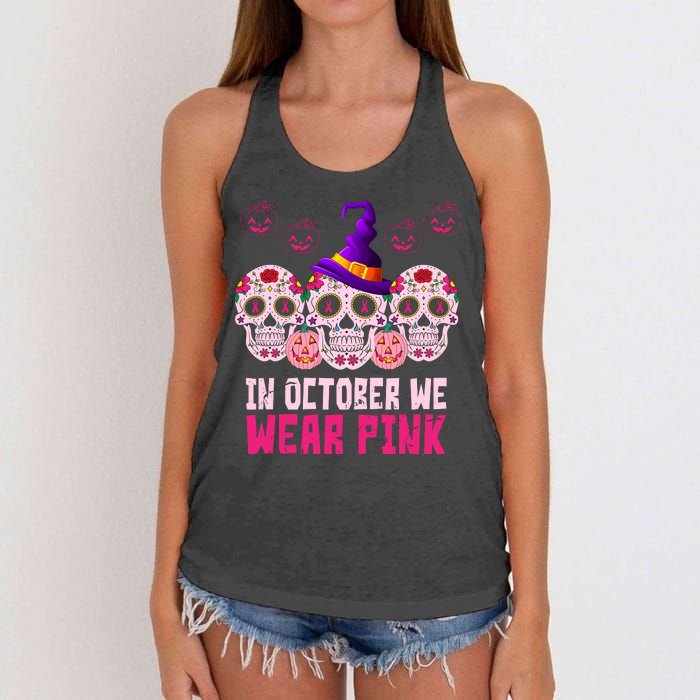 In October We Wear Pink Day Of The Dead Skulls Women's Knotted Racerback Tank