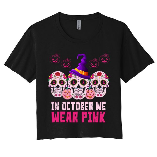 In October We Wear Pink Day Of The Dead Skulls Crop Top