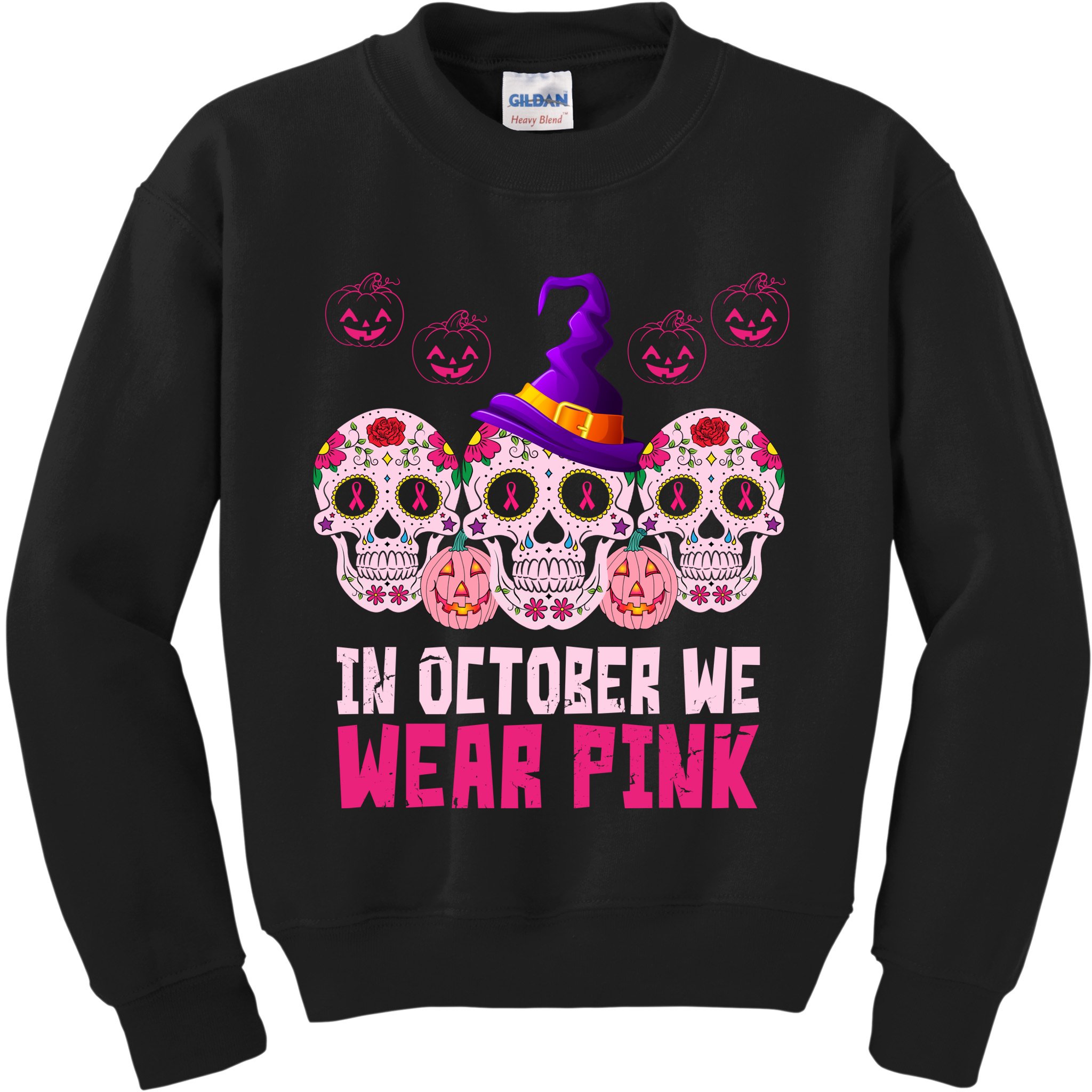 In October We Wear Pink Day Of The Dead Skulls Kids Sweatshirt