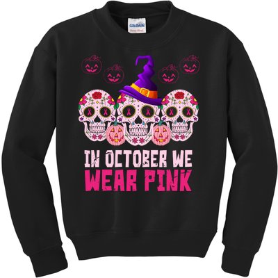 In October We Wear Pink Day Of The Dead Skulls Kids Sweatshirt