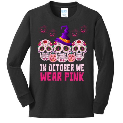 In October We Wear Pink Day Of The Dead Skulls Kids Long Sleeve Shirt