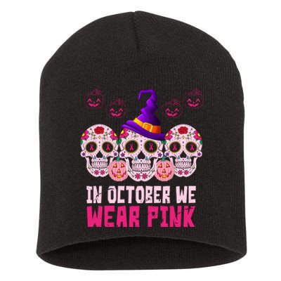 In October We Wear Pink Day Of The Dead Skulls Short Acrylic Beanie