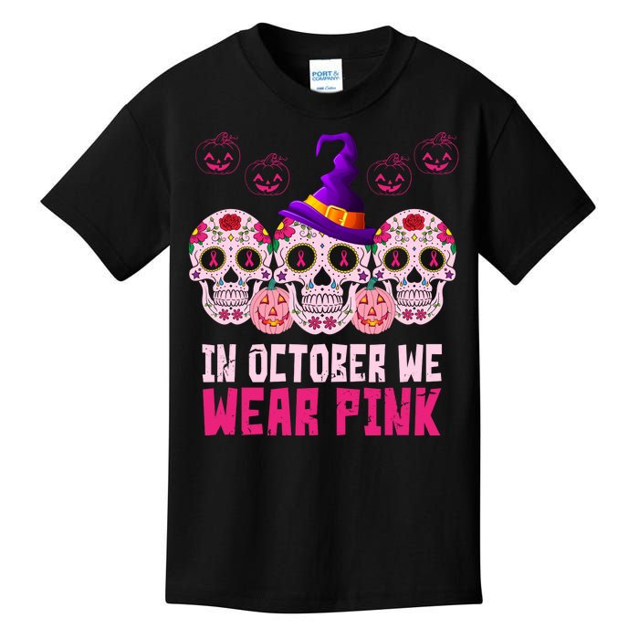 In October We Wear Pink Day Of The Dead Skulls Kids T-Shirt