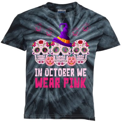 In October We Wear Pink Day Of The Dead Skulls Kids Tie-Dye T-Shirt