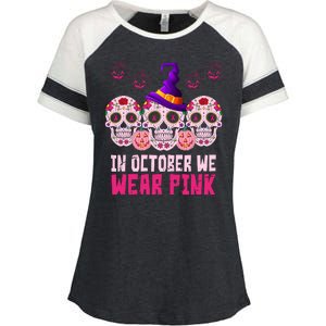 In October We Wear Pink Day Of The Dead Skulls Enza Ladies Jersey Colorblock Tee