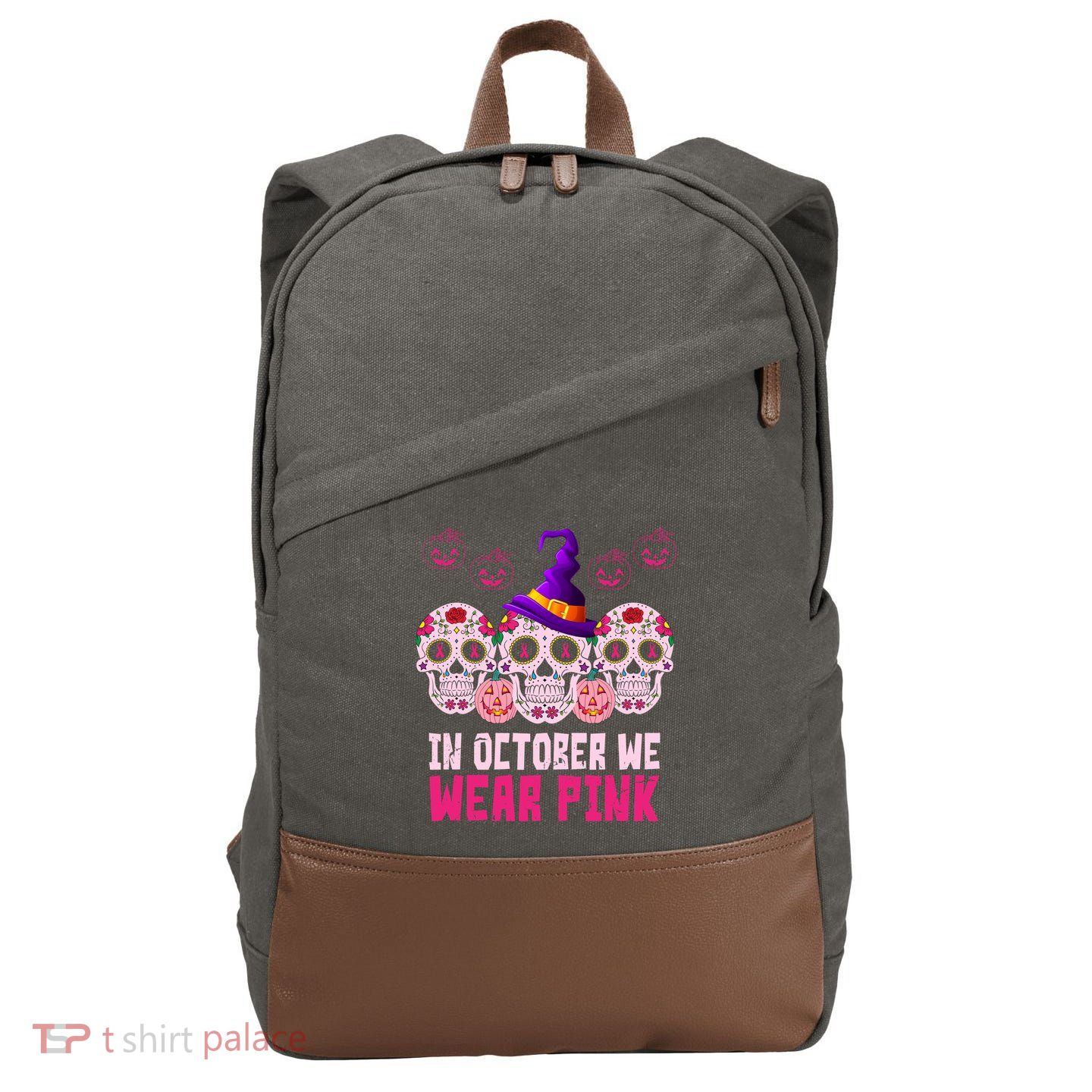 In October We Wear Pink Day Of The Dead Skulls Cotton Canvas Backpack