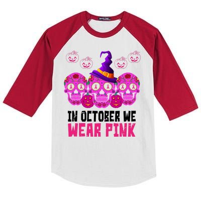 In October We Wear Pink Day Of The Dead Skulls Kids Colorblock Raglan Jersey