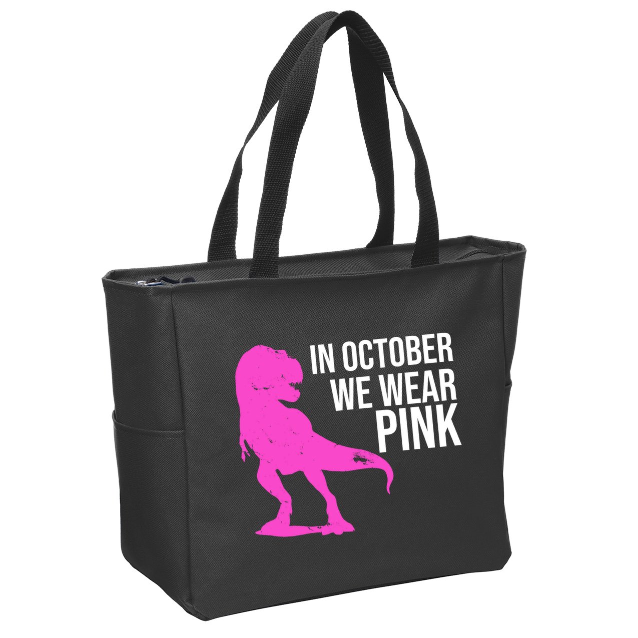 In October We Wear Pink Dinosaur T Rex Zip Tote Bag