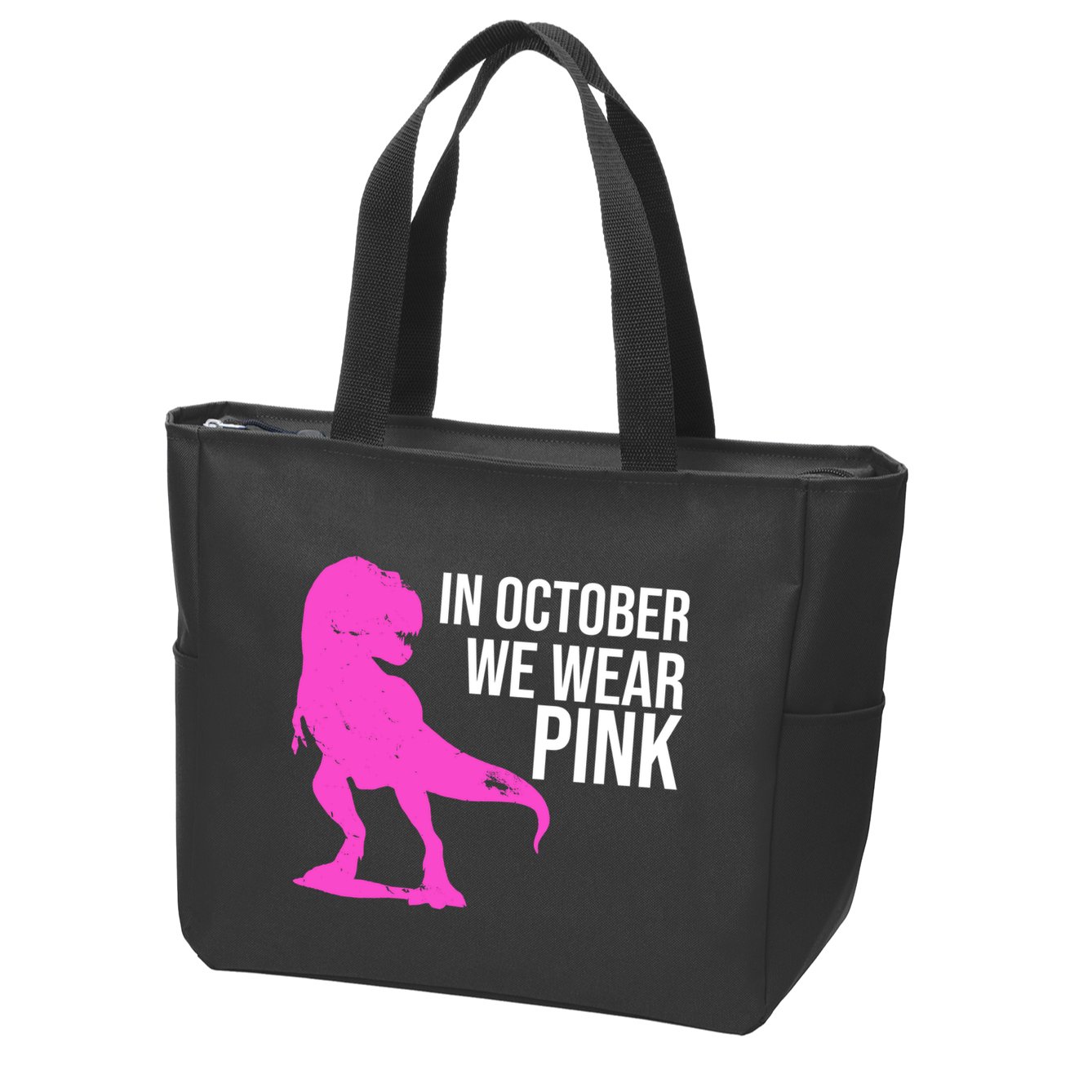 In October We Wear Pink Dinosaur T Rex Zip Tote Bag