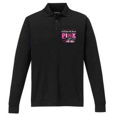 In October We Wear Icu Nurse Breast Cancer Awareness Cool Gift Performance Long Sleeve Polo