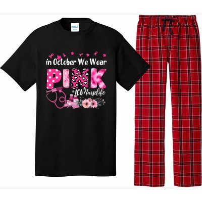 In October We Wear Icu Nurse Breast Cancer Awareness Cool Gift Pajama Set