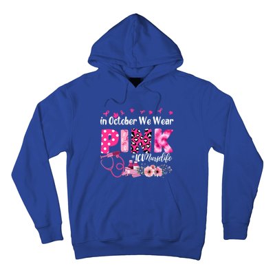 In October We Wear Icu Nurse Breast Cancer Awareness Cool Gift Hoodie