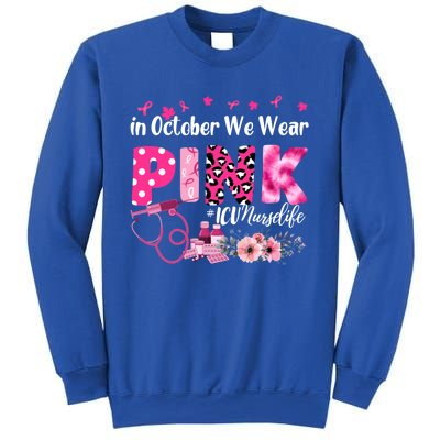 In October We Wear Icu Nurse Breast Cancer Awareness Cool Gift Sweatshirt