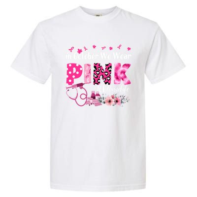 In October We Wear Icu Nurse Breast Cancer Awareness Cool Gift Garment-Dyed Heavyweight T-Shirt