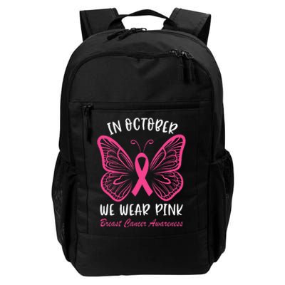 In October We Wear P.I.N.K Breast Cancer Awareness Butterfly Daily Commute Backpack