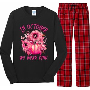 In October We Wear Pink Pumpkin Breast Cancer Awareness Cute Long Sleeve Pajama Set