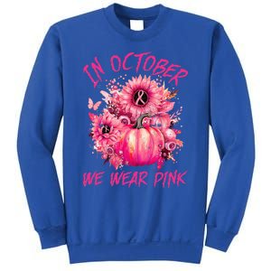 In October We Wear Pink Pumpkin Breast Cancer Awareness Cute Sweatshirt