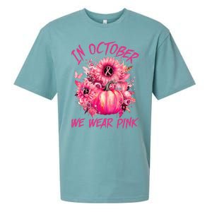 In October We Wear Pink Pumpkin Breast Cancer Awareness Cute Sueded Cloud Jersey T-Shirt