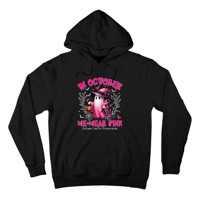 In October We Wear P.Ink Ghost Witch Breast Cancer Awareness Gift Hoodie