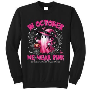 In October We Wear P.Ink Ghost Witch Breast Cancer Awareness Gift Sweatshirt