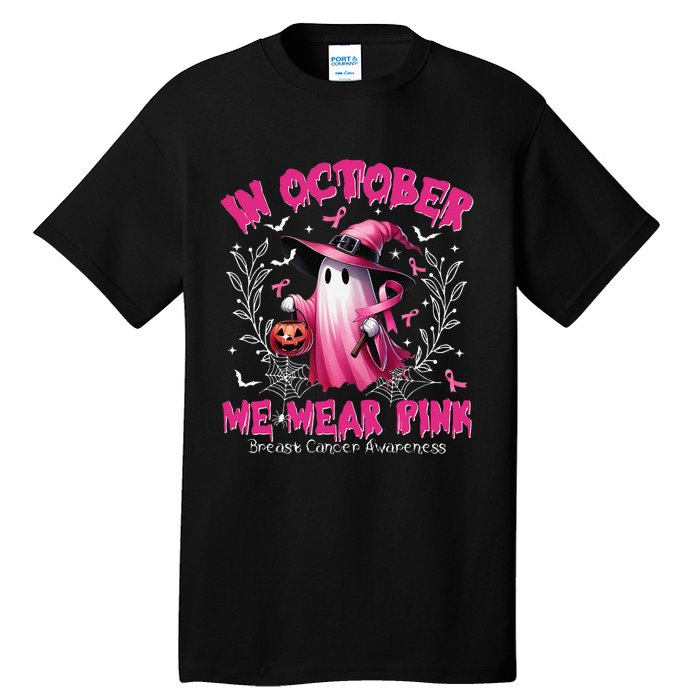 In October We Wear P.Ink Ghost Witch Breast Cancer Awareness Gift Tall T-Shirt