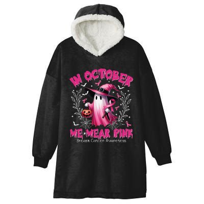 In October We Wear P.Ink Ghost Witch Breast Cancer Awareness Gift Hooded Wearable Blanket