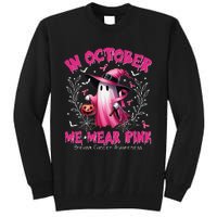 In October We Wear P.Ink Ghost Witch Breast Cancer Awareness Gift Tall Sweatshirt