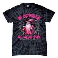 In October We Wear P.Ink Ghost Witch Breast Cancer Awareness Gift Tie-Dye T-Shirt