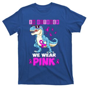 In October We Wear Pink Breast Cancer Awareness Dinosaur Gift T-Shirt