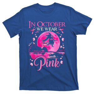 In October We Wear Pink Ribbon Witch Halloween Breast Cancer T-Shirt